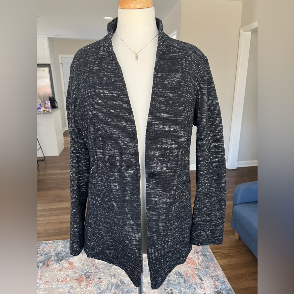 Eileen Fisher Black and White Marled Cardigan